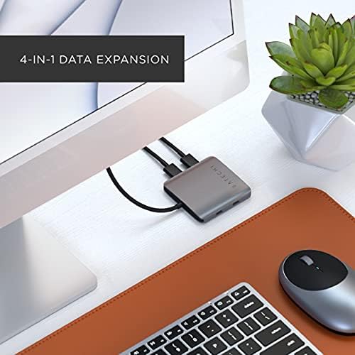 Satechi 4-in-1 USB-C Hub: Ultimate 10 Gbps Data Transfer & 100 W Pass-Through Charging for Mac Book, i Pad, i Phone, Surface, Chromebook – The Perfect On-the-Go Connectivity Solution for Professionals Seeking Efficiency and Style