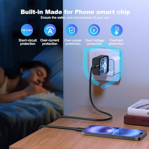 Dual-Pack Fast Charging USB C Charger Blocks for i Phone 16/15 & Galaxy S25/S24 – 6 ft Cable Included, Versatile Power Solution in Black & Pink – Enhanced Compatibility & Efficiency for Home, Office, and Travel