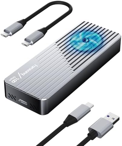 High-Speed SSD Enclosure with Cooling Fan – USB 3.2 Gen 2 Adapter for M.2 NVME/SATA SSDs (Supports M & B+M Keys, Sizes 2230/2242/2280) – Reliable Portable Storage Solution for Gamers and Creators – MD85 Enhanced Durability and Performance