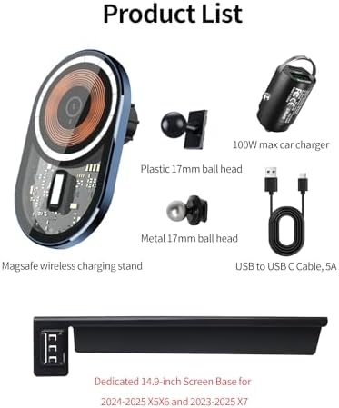 Wireless charging car phone holder For 2019-2023 BMW The X5 / 2020-2023 BMW X6 /2019-2022 BMW X7 Accessories 12.3-inch Screen Fixed Clip,360° Rotation car phone mount Compatible with MagSafe – Enhanced Compatibility and Speed