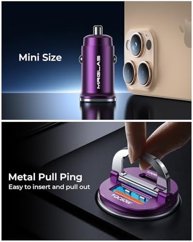 MRGLAS 125 W USB-C Car Charger – Sleek Dual Port Fast Charging Adapter with PD65 W & QC60 W for i Phone 16, 15 Pro Max, Samsung S25 & Mac Book – Compact Metal Design for Optimal Performance on the Go