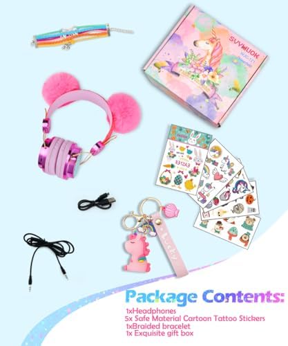 Light Purple Unicorn Cat Ear Bluetooth Headphones for Kids – Safe Listening with Volume Limiting, FM Radio & Dual Connectivity for Fun Learning and Entertainment – Ideal for School, Laptops, and Smartphones