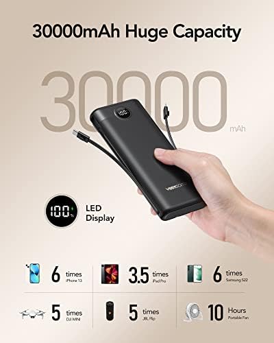 VEEKTOMX 10,000 m Ah Portable Power Bank with Integrated Charging Cables – Slim, Lightweight Fast Charger for i Phone, Samsung, and Android Devices – Essential Travel Companion with Intelligent Charging Technology for On-the-Go Convenience