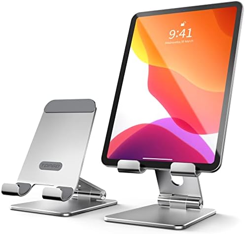 TOPGO Adjustable Cell Phone Stand, [Fully Foldable & Wide Compatibility] Desktop Stand Holder with Charging Port for iPhone, iPad, Kindle, Tablets, Switch – Silver – Enhanced Compatibility and Speed