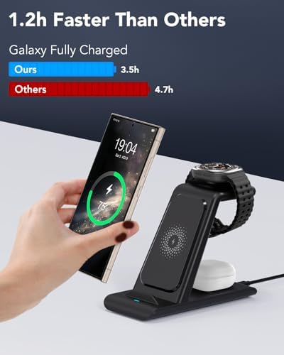 Ultimate 3 in 1 Wireless Charging Station for Samsung Devices – Fast Charge Galaxy Watch 7/6/5/Pro, Galaxy S25/Edge/Ultra/S25+/S24/S23/Note 20/10, Z Flip 7/6, and Fold 7/6 with Galaxy Buds 3/2/Pro/Live – Sleek, Space-Saving Design for Efficient Multi-Device Powering and Enhanced Compatibility