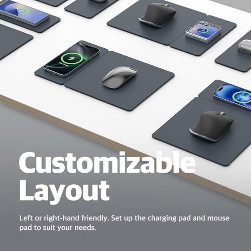 Enhance Your Workspace Efficiency with the POUT H3 Split Wireless Charging Mouse Pad – Fast Qi Charger for Seamless Device Power, Magnetic Alignment for Precision Use, Premium Anti-Slip Surface in Elegant Midnight Blue – Perfect for Smartphones and Earbuds – Elevate Your Productivity with Style and Functionality