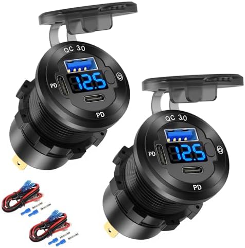 12 V USB Car Charger with 3 Ports – Waterproof Marine Fast Charging Socket for Boats, RVs, Golf Carts, Motorcycles & Trucks – Durable Aluminum Design with Integrated Voltmeter & Switch for Enhanced Safety and Convenience