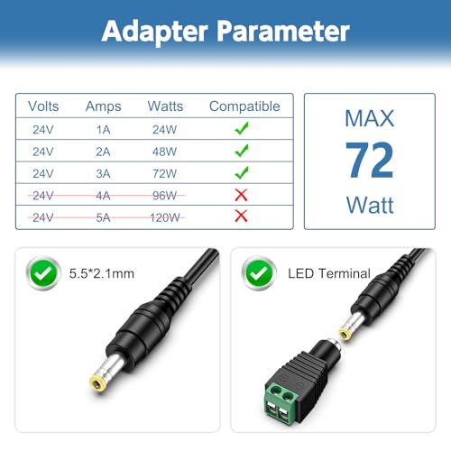 High-Performance 24 V LED Strip Power Supply Adapter | Universal AC to DC Converter for 5050 & 3528 Lights | Global Input Compatibility 100-240 V | Compact 5.5 x 2.1 mm Connector | Optimal Solution for CCTV Systems & Innovative Lighting Designs | Illuminate Your Space with Unwavering Dependability and Efficiency