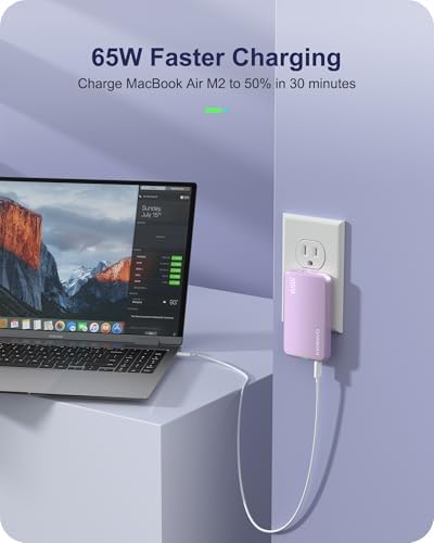 Sleek Purple 65 W Ga N Multi-Port USB Wall Charger – Ultra-Slim Travel Adapter with Dual Type-C & USB-A Ports for Rapid Charging of Mac Book Pro, i Phone 16/15/14, i Pad Pro, and Pixelbook – Compact, Stylish, and Versatile Power Solution for All Devices