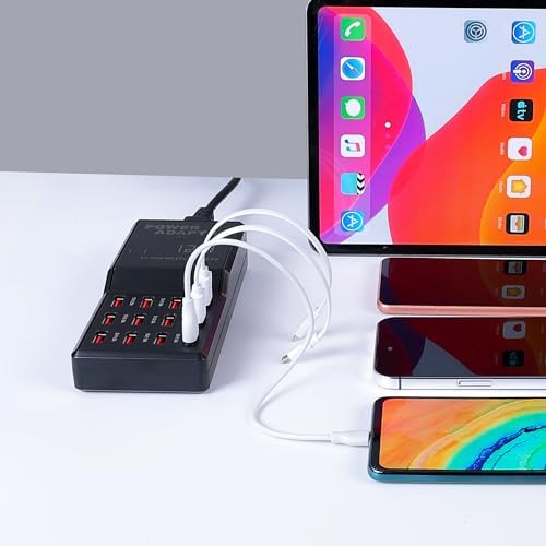 65 W 12-in-1 USB-C Charging Station for i Phone 16 Pro/Max, Mac Book Pro/Air & i Pad Pro | High-Speed Multi-Device Desktop Charger with 12 USB-C Ports & 5 ft Flat Power Cord | Perfect for Home & Office Efficiency and Clutter-Free Charging Solution