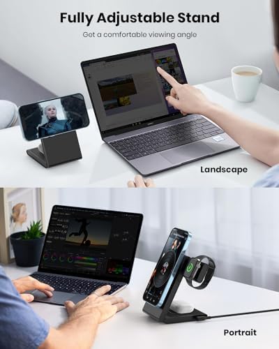 Ultimate 3-in-1 Wireless Charging Station with Mag Safe for Apple Devices – Compact Foldable Travel Charger for i Phone 16/15/14/13/12, Apple Watch Ultra/SE/10/9/8/7/6/5/4/3/2, and Air Pods 3/Pro/2/4 – Enhanced Speed and Compatibility for On-the-Go Power Solutions