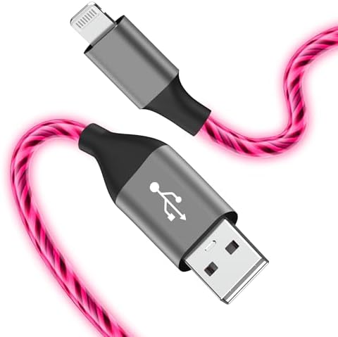 Illuminate Your Charging Routine with the 3.3 ft Light-Up i Phone Charger Cable – MFi Certified LED Charging Cord for i Phone 14/13/12/11/XR/XS/X/8, i Pad, Air Pods, and More – Fast Charging with Vibrant Blue Glow for Enhanced Visibility and Performance