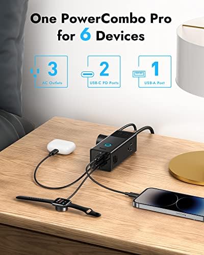 Baseus 1200 J Surge Protector Power Strip – PD 40 W USB-C Fast Charging Station with 3 AC Outlets & 3 USB Ports for Ultimate Device Compatibility in Home, Office, or Dorm Room – Safe, Efficient, and Compact Charging Solution