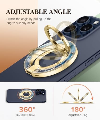 GVIEWIN Magnetic Phone Ring Holder, Compatible with MagSafe Phone Grip with Adjustable Stand, Magnet Phone Ring Kickstand for iPhone 16 Pro Max/Plus/15/14/13/12 Series/Other Phones (Purple) – Enhanced Compatibility and Speed