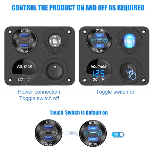 Transform Your Charging Experience with the 12 Volt USB Outlet RV Accessory – Dual PD30 W & QC18 W Ports, 150 W Cigarette Lighter Socket, Integrated Blue LED Voltmeter, and Rocker Switch for Seamless Operation – Durable Aluminum 4 IN 1 DIY Kit for RV and Marine Adventures