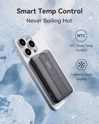 Ultra Slim INIU Mag Safe Portable Charger – 5500 m Ah Magnetic Power Bank with 20 W Fast Charging & Integrated Foldable Stand for i Phone 12-16 Series – Wireless USB-C Battery Pack for Effortless On-the-Go Power