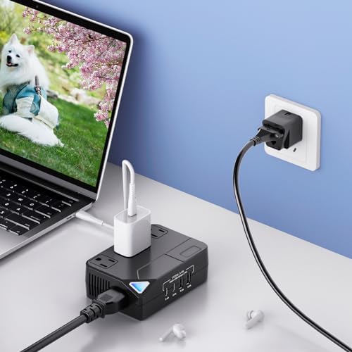 Global Travel Power Adapter – 250 W Voltage Converter from 220 V to 110 V with 4 Fast-Charging USB Ports – Compact, Durable Design for Effortless International Connectivity and Device Protection