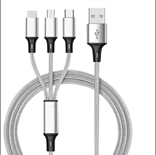 3 Foot 3-in-1 Nylon Braided Fast Charging Cable – Universal USB Micro, Type-C, and Lightning Connector for Efficient Power Delivery – Durable, Tangle-Free Design for On-the-Go Convenience – Ideal Charging Solution for Smartphones and Devices