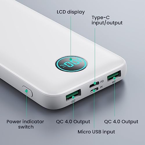 Ultra-Slim 10800 m Ah Portable Power Bank with LCD Display – Dual QC 4.0 & PD Fast Charging for i Phone 15, Android & Samsung Galaxy – Lightweight Travel Companion for Continuous Device Power