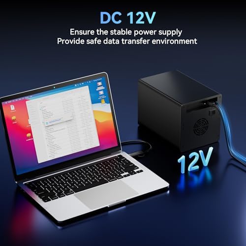 High-Performance Aluminum Dual Bay Hard Drive Enclosure – 10 Gbps USB 3.2 Gen 2 with Cooling Fan for 2.5”/3.5” SATA HDD/SSD, Hot Swappable & Daisy Chain Expansion, Tool-Free Setup for Seamless Data Management