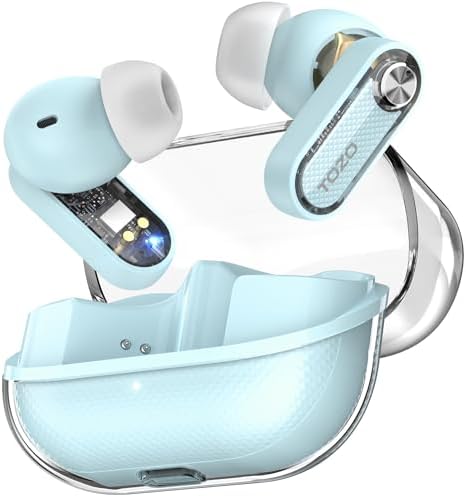 TOZO Hybrid Active Noise Cancelling Wireless Earbuds – Advanced Bluetooth 5.4 for Rapid Pairing, Immersive Deep Bass with 10 mm Drivers, AI-Powered Noise Cancellation via 4 Microphones for Crystal-Clear Calls, Fully Customizable 32 EQ Settings through TOZO App, Stylish and Waterproof Design for Comfort During Extended Wear
