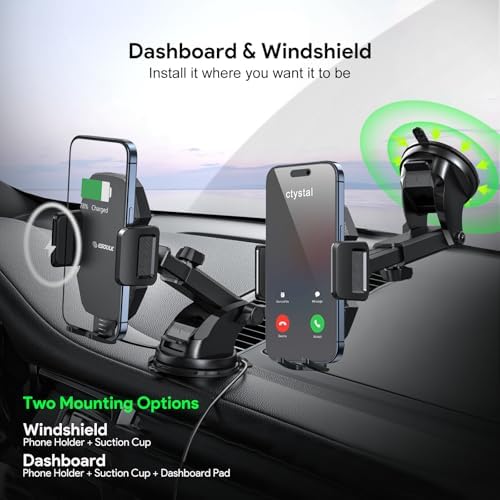 Car Phone Holder &15W Wireless Fast Charger, Auto-Clamp Qi Charging Mount, 360° Adjustable Phone Holder for iPhone/Android, Air Vent Mount with Overcharge Protection – by Esoulk – Enhanced Compatibility and Speed