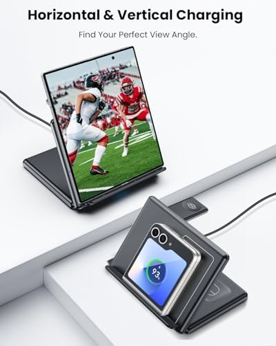 GEEKERA 3-in-1 Foldable Wireless Charging Station for Samsung – Fast Charging Dock for Galaxy Z Flip/Fold 6-3, S24-S20 Ultra Plus, Watch 6-3 Active & Buds 2 Pro/Live – Compact, Non-Slip Design for Home, Office & Travel