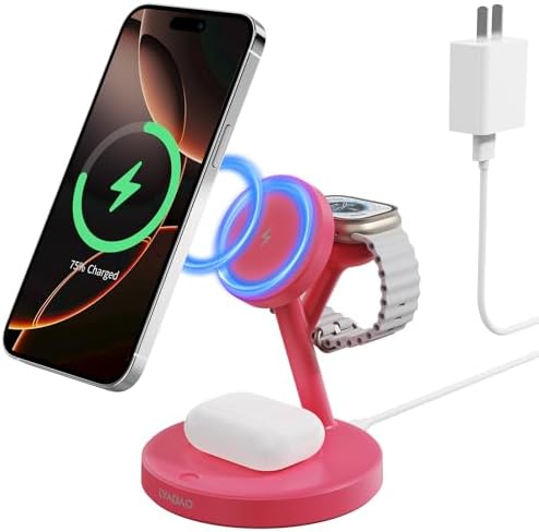 Revolutionary 3-in-1 Wireless Charging Station for Apple Devices – 15 W Mag Safe Fast Charger Stand for i Phone 16/15/14/13/12, Air Pods, and i Watch – Ultimate Compatibility and High-Speed Power Solution for All Your Apple Gear