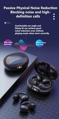 Innovative Bone Conduction Wireless Motion Clip Bluetooth Earphones – Lightweight Earclip Design with Superior Noise Cancellation and Digital Battery Indicator – Ideal for Active Lifestyles and Effortless Device Integration (White)