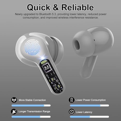 Elevate Your Audio Experience with Bluetooth 5.3 Wireless Earbuds – Hi-Fi Stereo Sound, 40-Hour Battery Life & Advanced Noise Cancelling for Ultimate Focus – IP7 Waterproof Design Perfect for Sports and Everyday Use – Seamless Compatibility with i OS & Android Devices