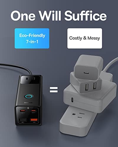 Baseus 1200 J Surge Protector Power Strip – PD 40 W USB-C Fast Charging Station with 3 AC Outlets & 3 USB Ports for Ultimate Device Compatibility in Home, Office, or Dorm Room – Safe, Efficient, and Compact Charging Solution