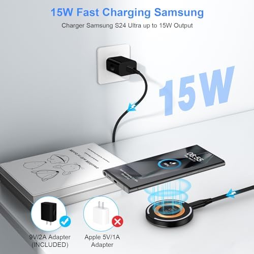 S24 Ultra Magnetic Wireless Charger – 15 W Fast Charging Pad for Samsung Galaxy ZFlip6, Fold6, S24 FE, S23, S22, S21, S20, i Phone 16/15, Pixel 9 Pro XL/8/7/6 – Sleek Design with 20 W C Charger Block, Optimal Safety Features & Enhanced Compatibility for Effortless Power Delivery