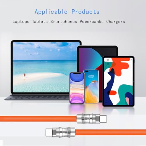 USB C to USB C Silicone Cable 2Pack 10FT, Ultra Flexible & Soft USB Type C 100W Fast Charging Cable, Geek Industrial PD Data Transfer Cable for Phones,Tablet,Laptops(Yellow) – Enhanced Compatibility and Speed