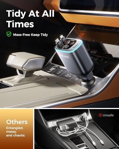 Ultimate i Phone Car Charger – Retractable Fast USB-C Adapter with Dual 30-Inch Cables & Multi-Port USB Connectivity for Enhanced Speed and Compatibility | 4-in-1 Cigarette Lighter Solution for i Phone 16/15/14/13/Pro Max | Efficient Travel Charging Accessory