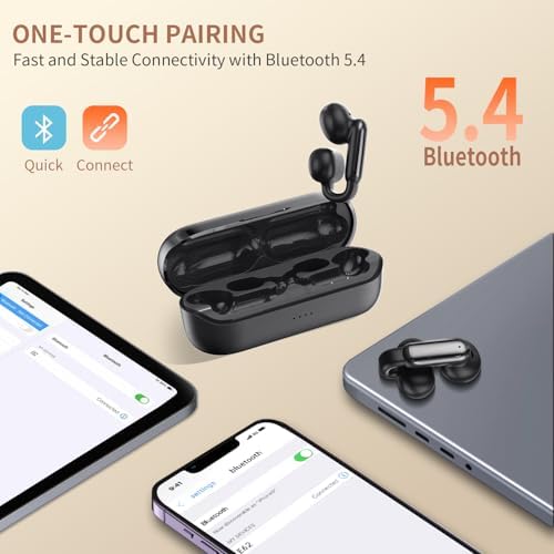 Premium Clip-On Bluetooth 5.4 Earbuds | Open Ear Sport Headphones with 35-Hour Battery Life for All-Day Listening | Ultra-Lightweight Wireless Earphones Featuring Crystal-Clear Voice Calls & Integrated Microphone | Ideal for Fitness and Outdoor Adventures (Sleek Black)