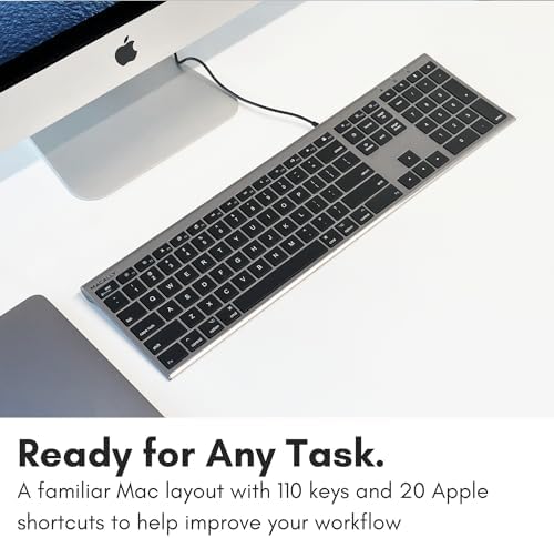 Transform Your Workspace with the Macally Slim USB Wired Keyboard – Perfect for Mac & Windows Users, Featuring 110 Scissor Switch Keys and Numeric Keypad for Ultimate Efficiency! Enjoy Seamless Typing with 20 Custom Shortcuts and Hassle-Free USB Plug-and-Play Setup – Ideal for Professionals and Everyday Tasks!