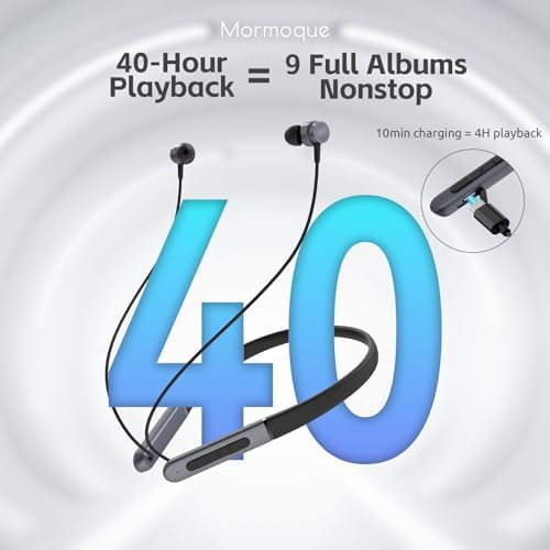 Elevate Your Audio Experience: MORMOQUE IPX5 Waterproof Neckband Bluetooth Headphones with 40-Hour Playtime, Enhanced Noise Cancellation, and HD Bass for Active Lifestyles – Seamless Compatibility with i OS & Android Devices, Magnetic Switch for Effortless Wear and Storage