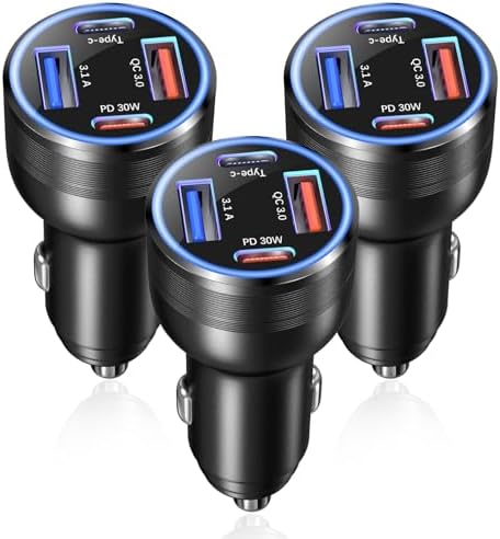OKRAY 65 W USB C Car Charger – 4-Port Fast Charging Adapter with PD30 W & QC3.0 for i Phone 16/15/14/13/12 Pro Max, Galaxy S25/S24/A35, Pixel 9 – Ultimate Multiport Vehicle Power Solution for Rapid Device Charging on the Go