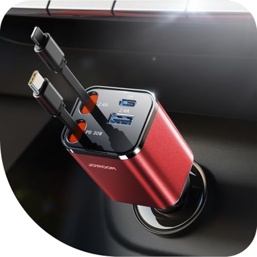 JOYROOM Ultra-Compact 84 W Retractable Car Charger – Fast USB-C Charging for i Phone 12-16 | Travel Essential Car Adapter for Quick Device Power-Up | Sleek Design, Tangle-Free Cable, Perfect Gift for Men & Women