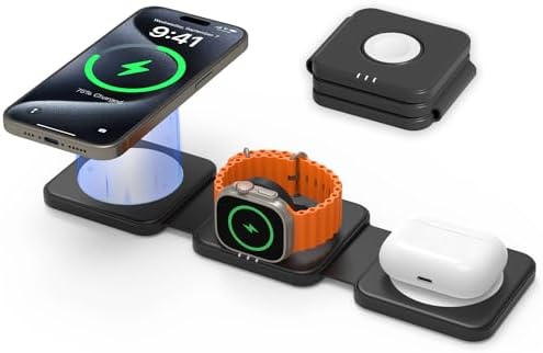 Magnetic Wireless Charging Station for i Phone 15/14/13/12 Pro Max & Apple Devices – Joy Geek 3-in-1 Fast Charger Pad for i Phone, Apple Watch Ultra 9-2, and Air Pods – Compact Design with Enhanced Compatibility and Secure Magnetic Alignment