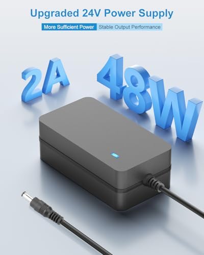Versatile 24 V DC Power Supply Adapter – 2 A 48 W AC/DC Charger with 6.2 FT Cord & 14 Interchangeable Tips for LED Strips, CCTV Cameras, Routers & DC Pumps – Efficient, Portable, and Durable Power Solution for Home & Business Use