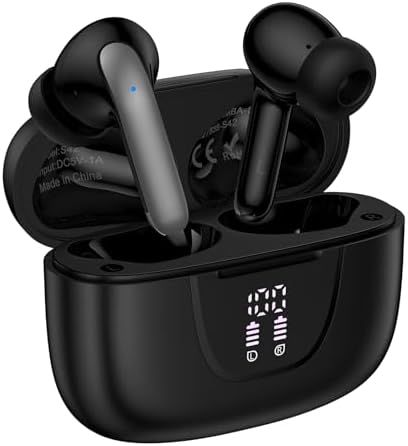 Advanced Bluetooth 5.3 Waterproof Earbuds – Unmatched 60-Hour Battery Life for Active Lifestyles – Seamless Compatibility with Samsung Galaxy S25/S24/S23/S22 & i Phone 16/15/14 – Real-Time LED Battery Indicator and Built-In Microphone for Enhanced Communication – Ergonomic Fit for Comfort During Workouts and Daily Use
