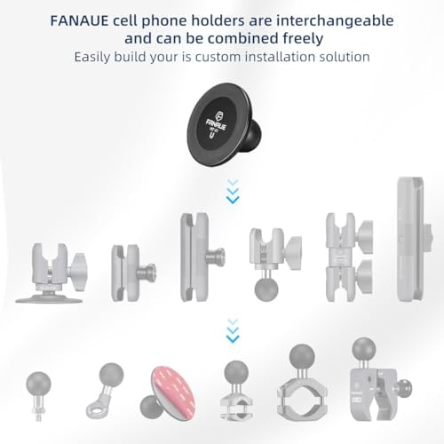 FANAUE 360-Degree Adjustable Magnetic Car Phone Mount – Premium Dashboard & Windshield Holder for 4.7-7.5″ Smartphones – RAM Mount B Size Compatible – Enhance Driving Safety with Secure Grip & Quick Access – Durable, Easy-to-Clean Design for Ultimate Convenience