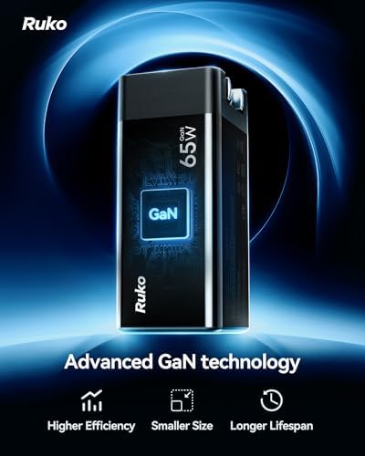 Ruko PD65 W Ga N Fast Charger – Ultra-Compact 3-Port USB-C Wall Adapter for Rapid Charging of i Phone 16/15, Mac Book Pro/Air, Galaxy S24, Pixel & More – Travel-Ready Foldable Design with Universal Compatibility for All Devices, Enhanced Efficiency for On-the-Go Power Needs