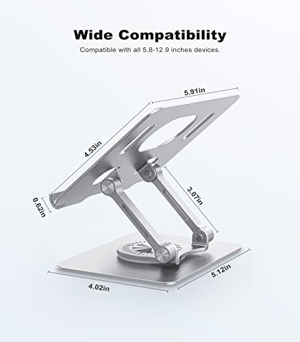 Revolutionary 360-Degree Swivel Tablet Stand – Adjustable, Multi-Functional Holder for i Pad Pro, Air, Mini & More (Sleek Silver) – Experience Unmatched Versatility and Stability for Streaming, Drawing, and Browsing