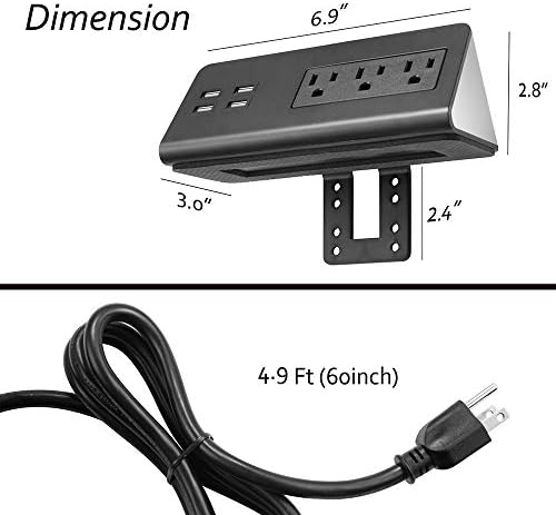 Revolutionize Your Workspace with Edge Mount Power Strip – 3 AC Outlets & 4 Fast Charging USB Ports, 1250 Joules Surge Protection for Home Office, Dormitory, or Nightstand – Sleek Design for Maximum Space Efficiency and Device Compatibility