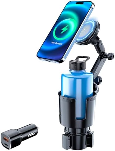 Revolutionary Magnetic Cup Holder Charger: 360° Rotating Wireless Fast Charging Phone Mount for i Phone 12-16 & Samsung Galaxy S20+ with QC 3.0 Adapter – Secure, Stylish, and Convenient Car Accessory for Ultimate Driving Experience