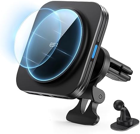 Magnetic ESR Car Charger for Mag Safe – 15 W Fast Wireless Charging Mount for i Phone 12-16 & Galaxy S25 | Versatile Air Vent & Dashboard Phone Holder for Effortless Navigation & Hands-Free Use | Premium Design for Enhanced Compatibility & Performance