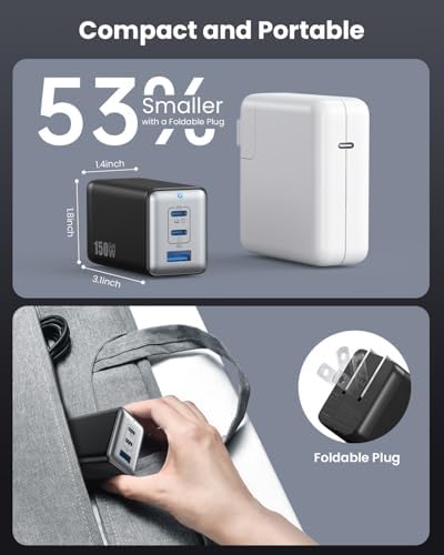Ultimate 150 W USB-C Charging Hub – Compact Multi-Device Power Adapter with 3 Fast-Charging Ports for Mac Book Pro, i Phone 16, Galaxy S24, and Dell Laptops – Enhanced Efficiency with Ga N Technology for Professionals on the Go