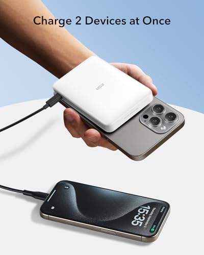 Ultra-Compact ESR Mag Safe Power Bank – 5,000 m Ah Fast Charging Battery Pack with Qi2 Certification – Slim 0.55 in Design for i Phone 16/15/14/13/12 – 15 W Wireless & 20 W USB-C Charger with Cable – Essential Travel Accessory for On-the-Go Power